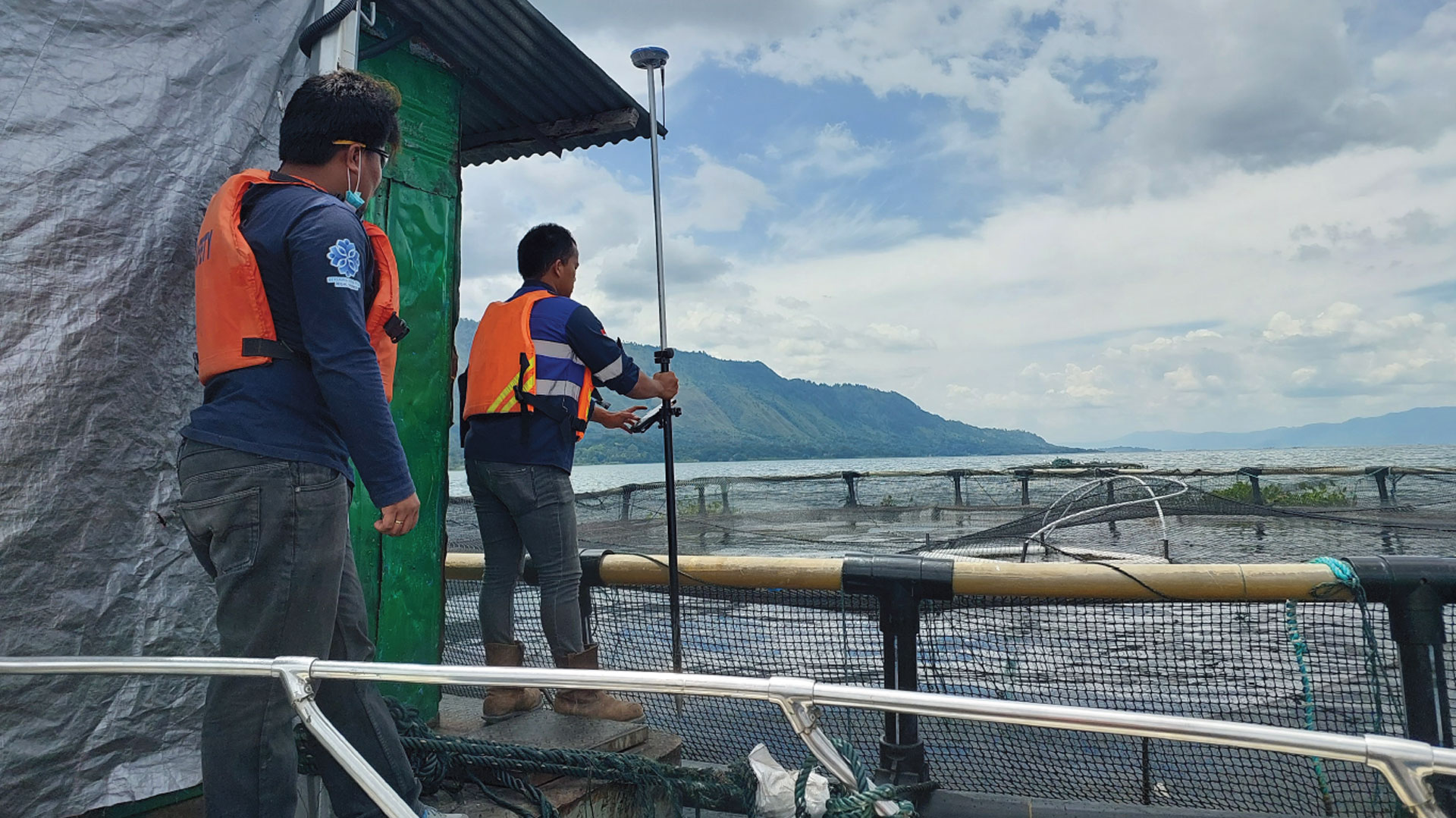 Monitoring posisi dan Visual Krambah dengan metode GNSS dan Fotogametri PT Aquafarm